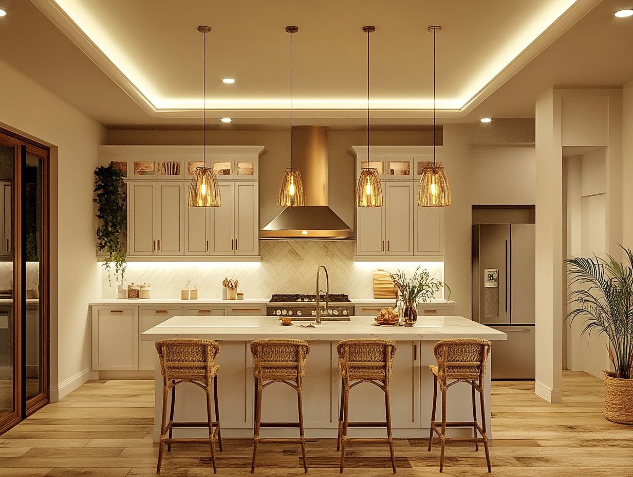 LED strip lights enhancing modern kitchen design