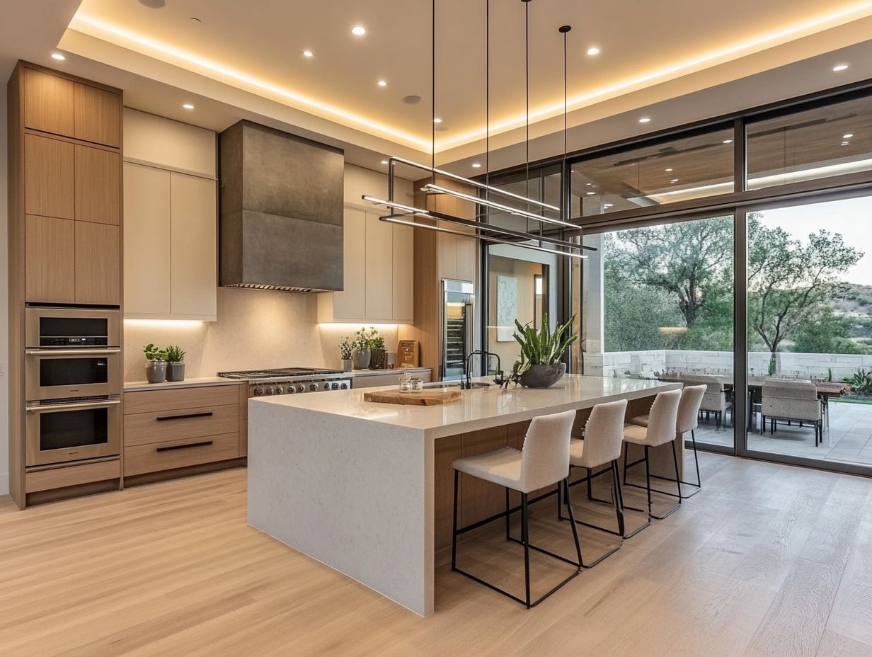 A modern kitchen showcasing popular layout trends.