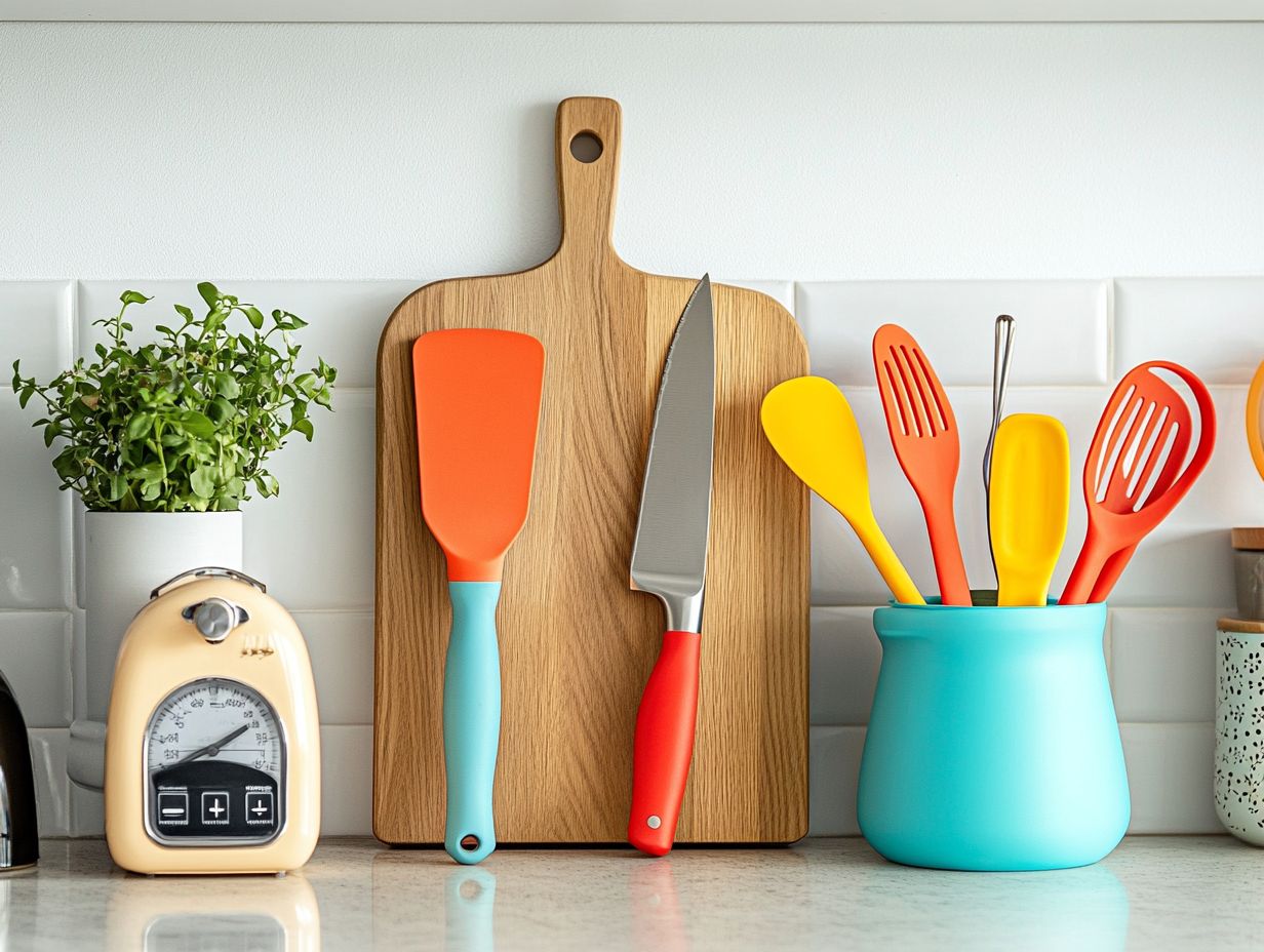 Colorful handcrafted ceramic spice jars arranged on a kitchen countertop.