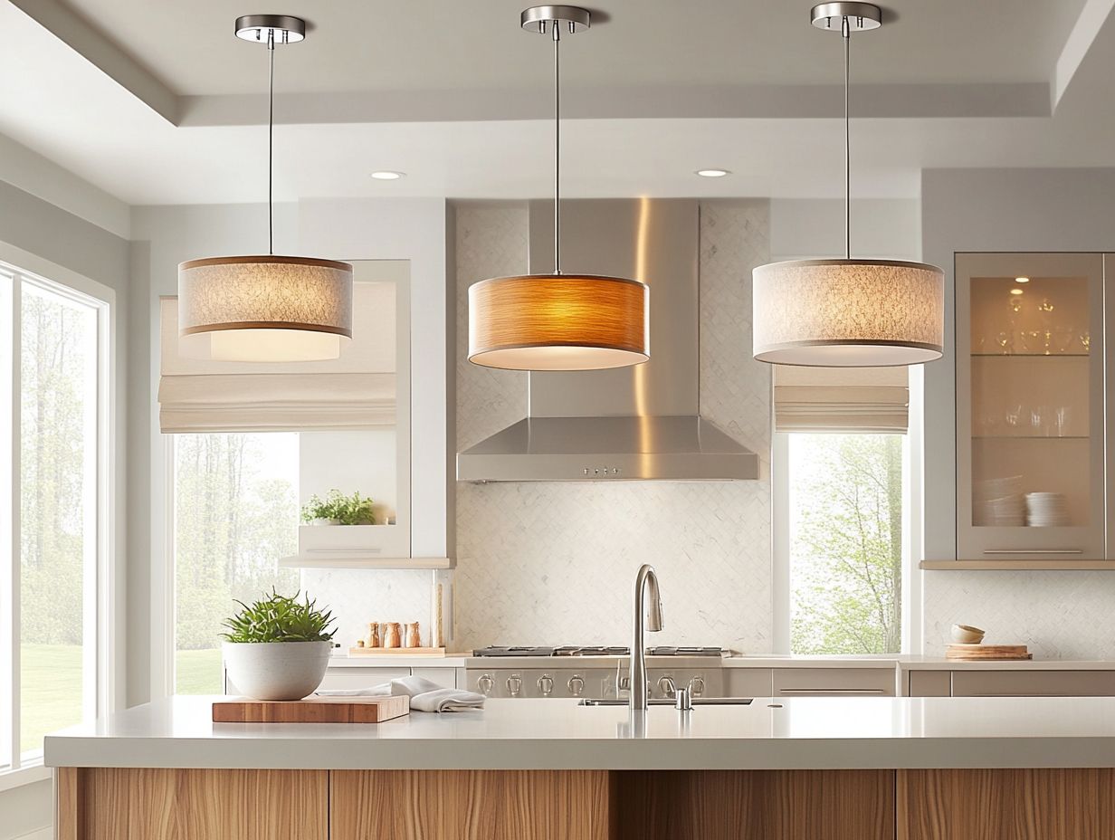 A stylish flush mount light illuminating a modern kitchen with cabinetry.