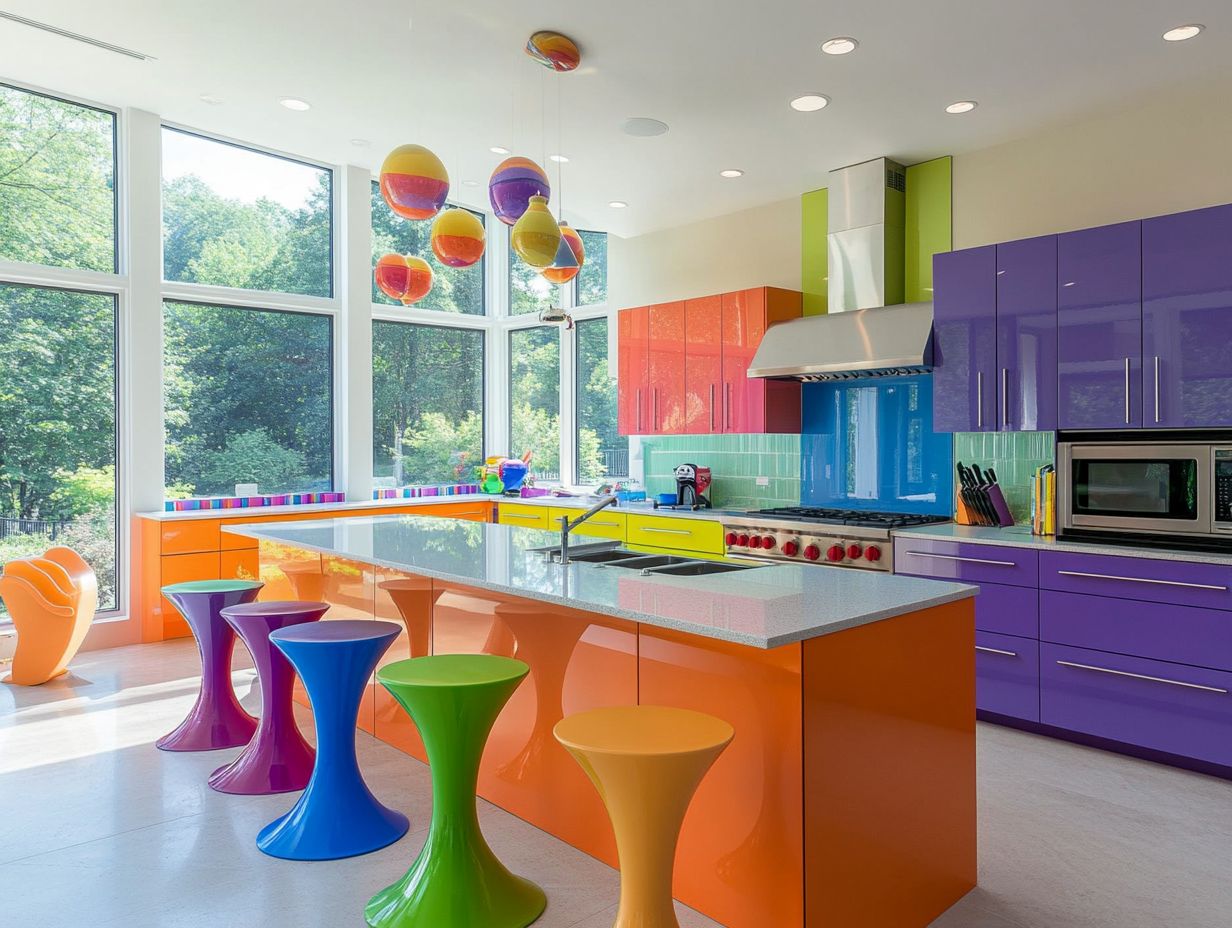 A bright and colorful kid-friendly kitchen layout.