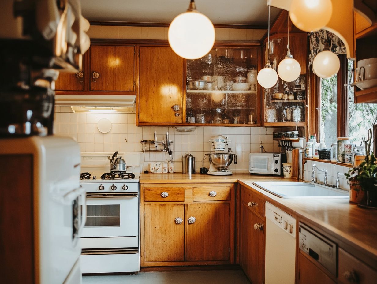 A beautiful vintage kitchen showcasing various lighting fixtures