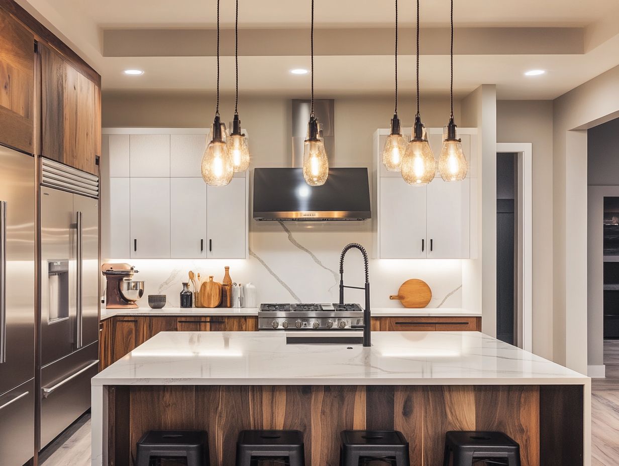 A beautifully lit kitchen showcasing various lighting styles.