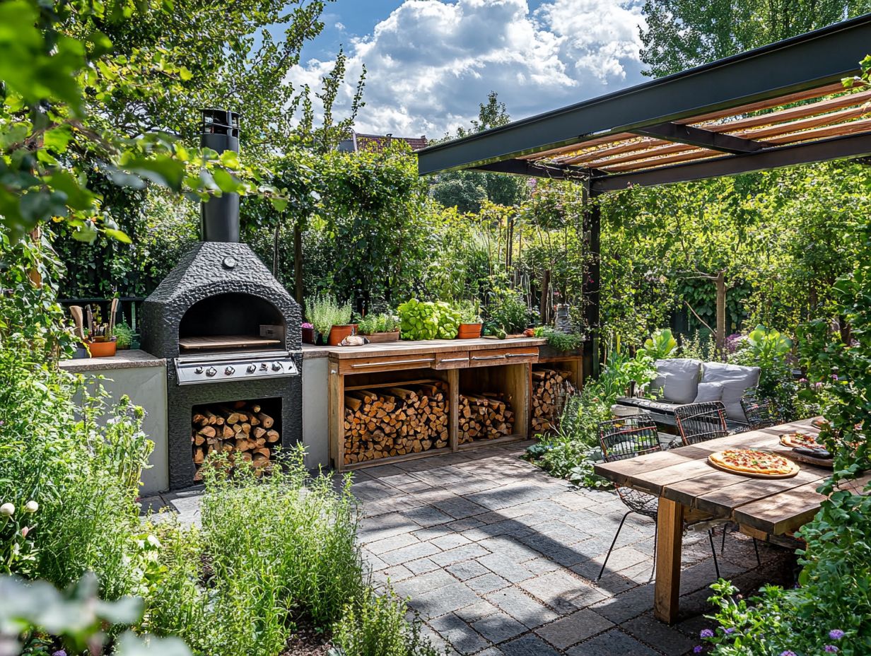 An outdoor roaster surrounded by fresh ingredients.