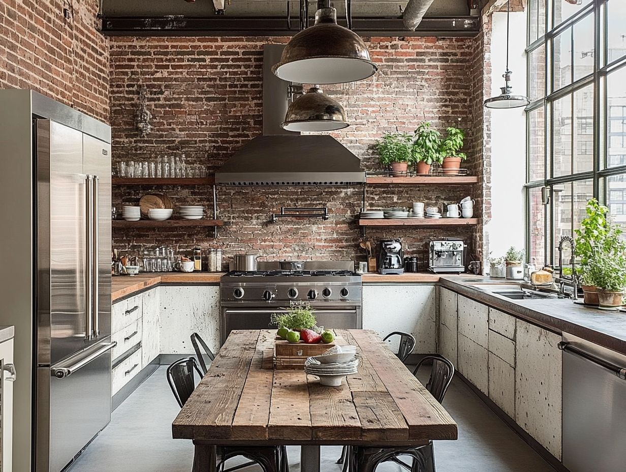 What types of materials should I consider when choosing an industrial-style kitchen?