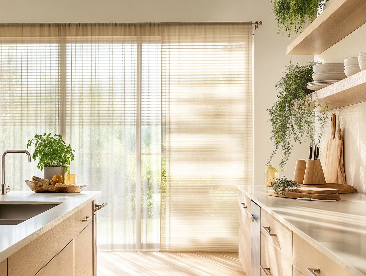 Different materials for kitchen window treatments displayed