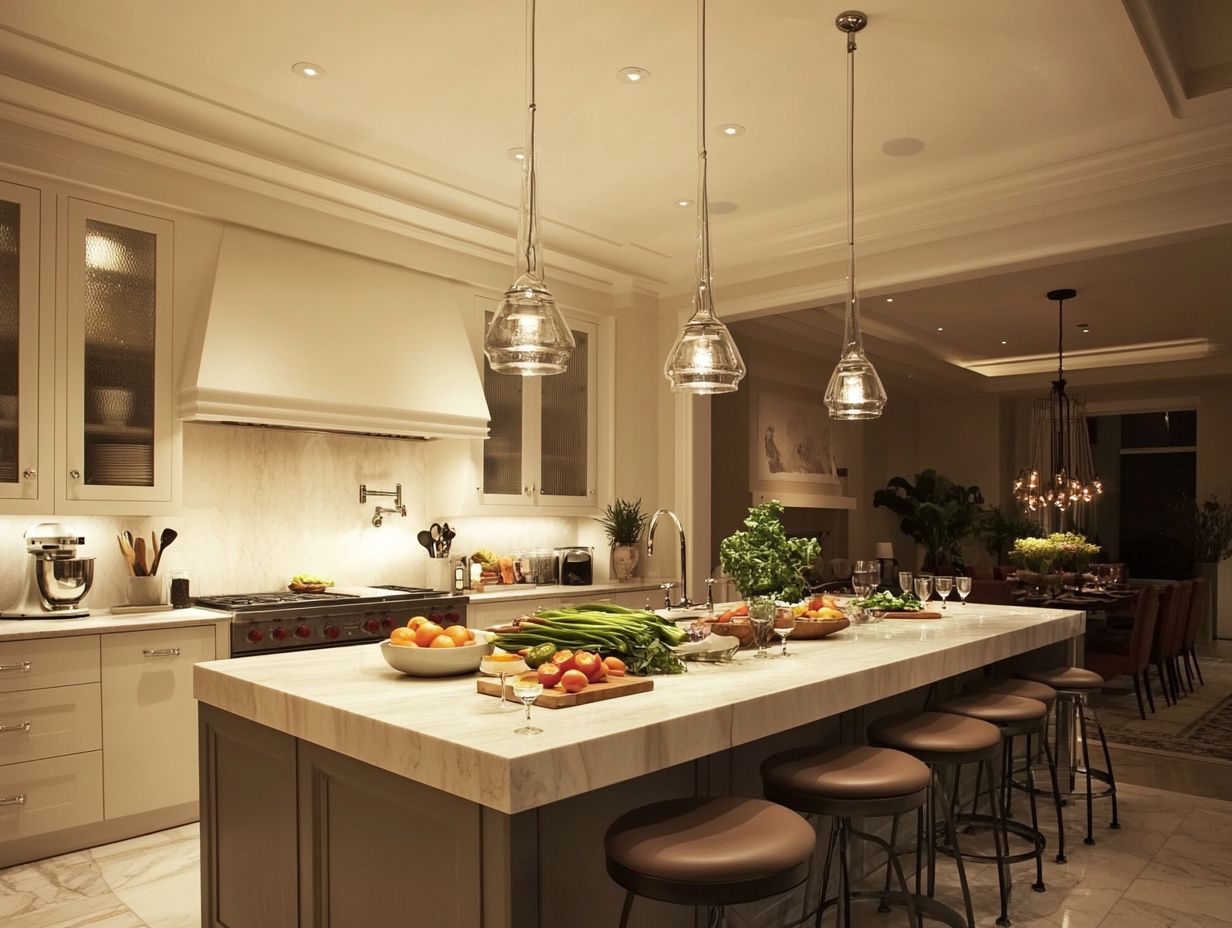 Open shelving displaying glassware and seasonal decor for a welcoming kitchen