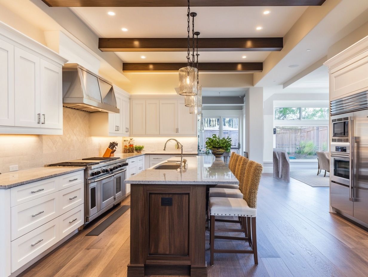 A variety of kitchen layouts showing L-shaped and U-shaped designs