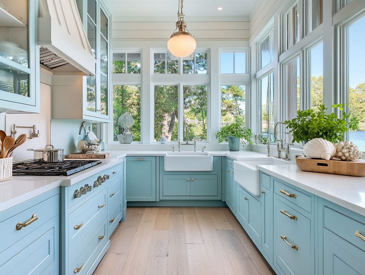 A beautifully designed coastal-inspired kitchen with beachy decor