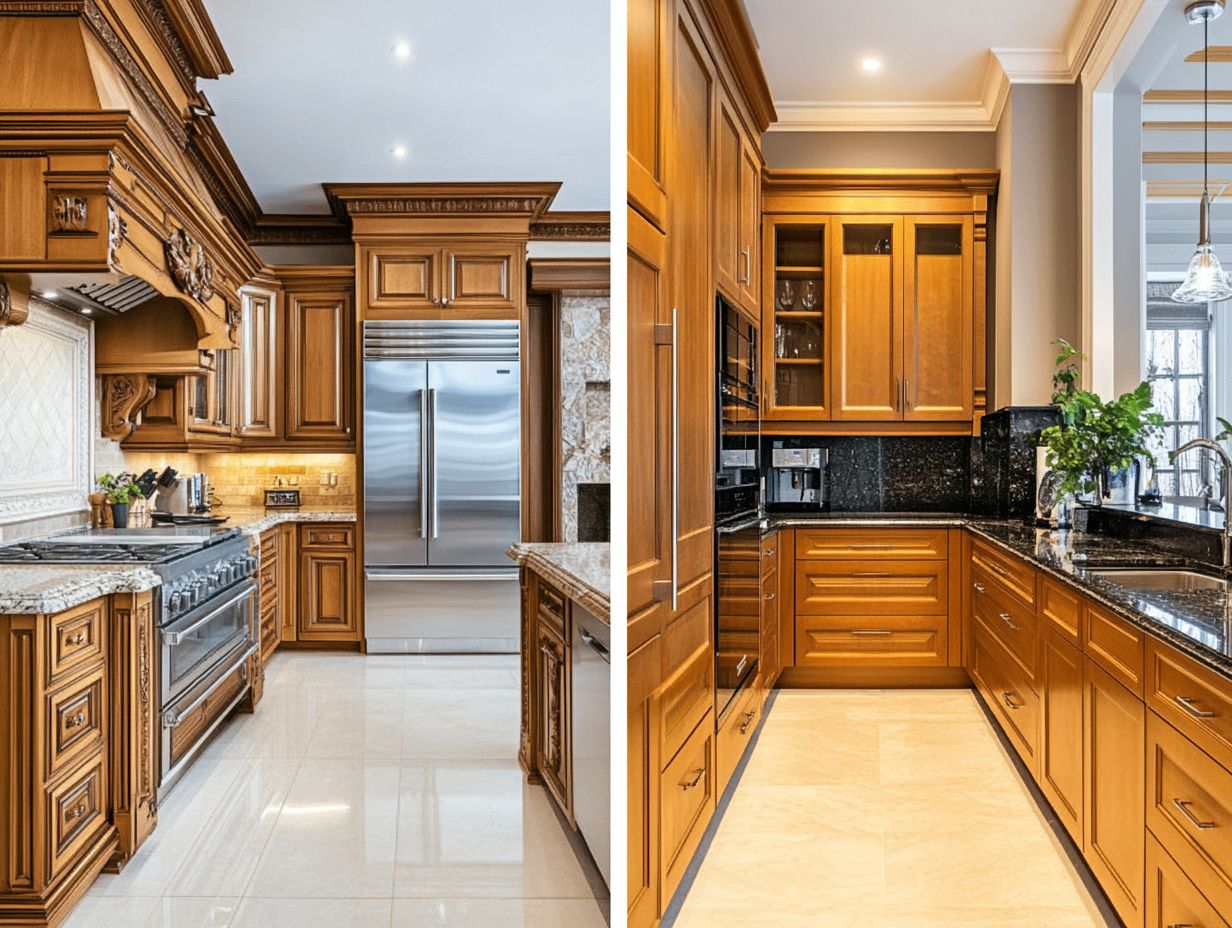 Image showcasing pros and cons of traditional vs. contemporary kitchen layouts