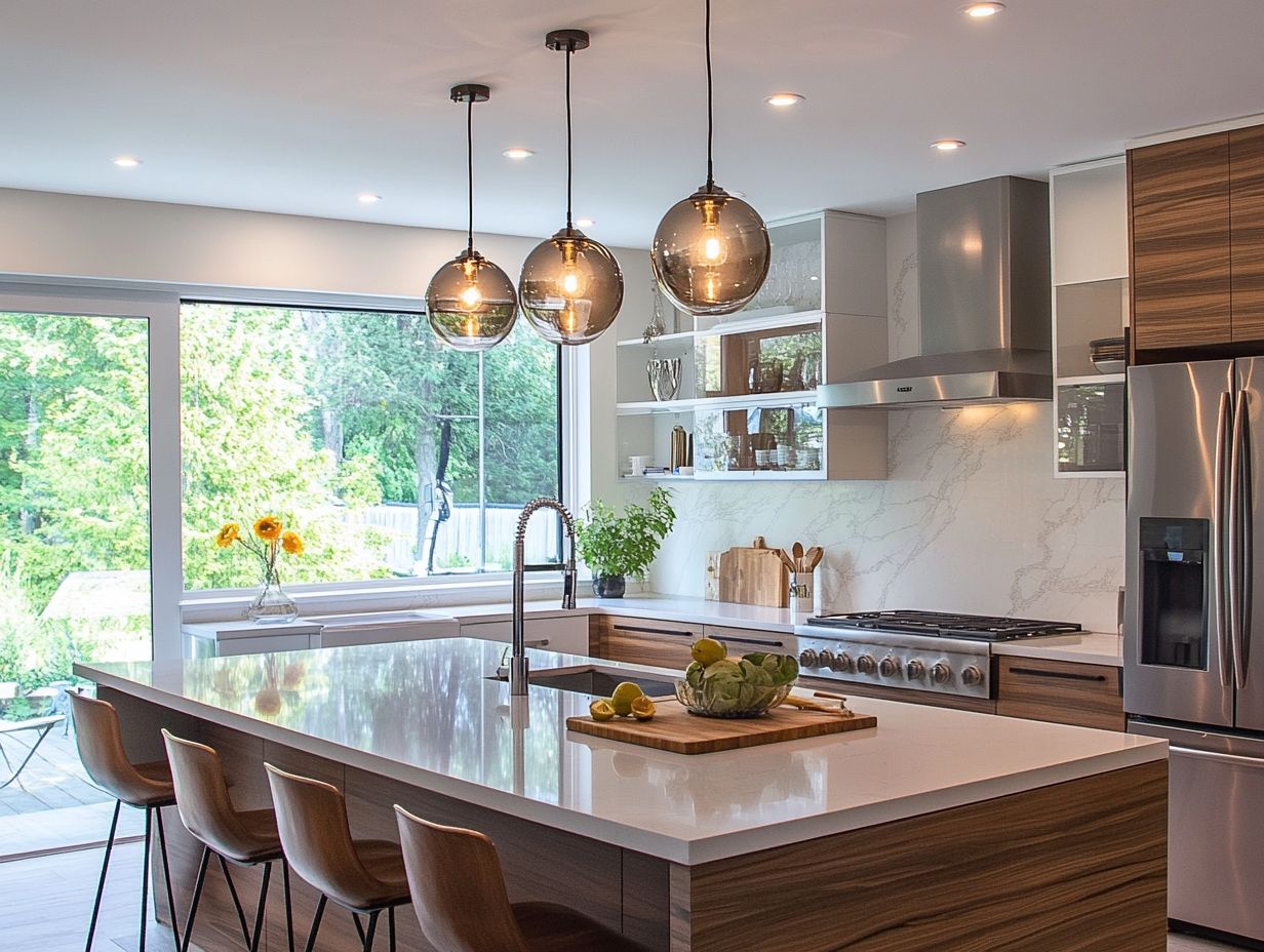 Beautiful pendant lights illuminating a modern kitchen island