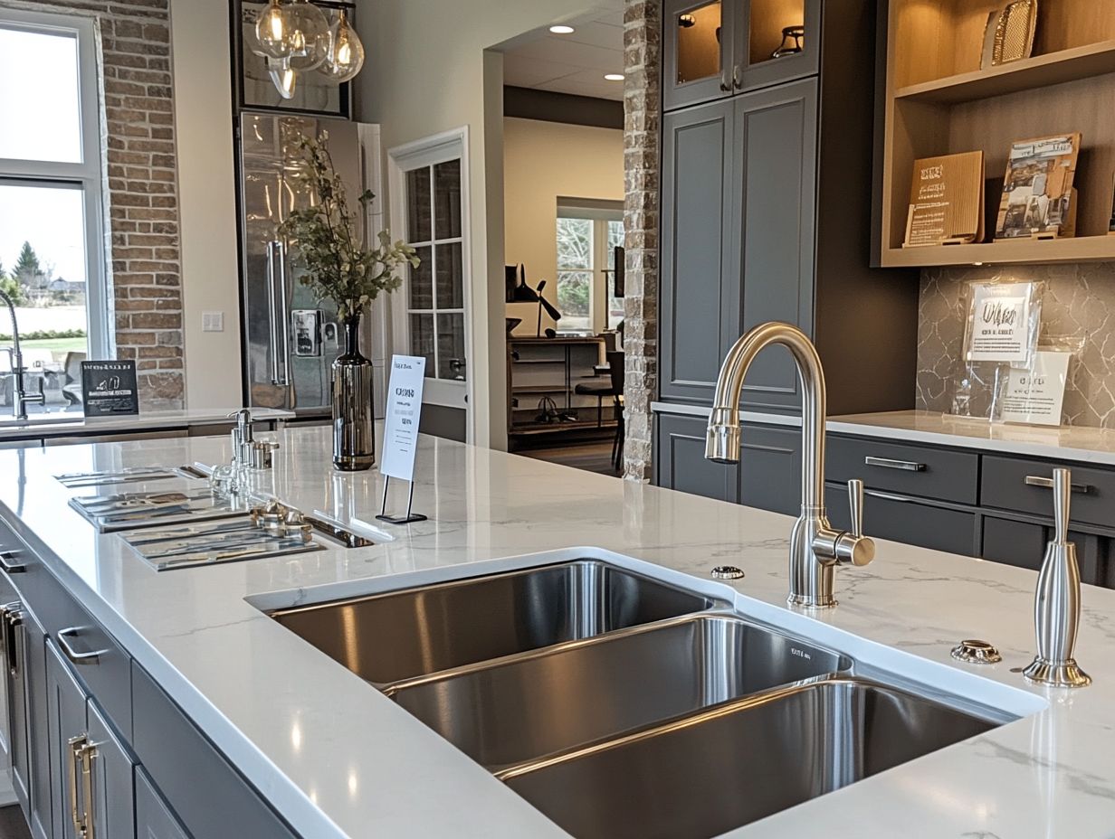 A kitchen with various sinks showcasing styles and materials