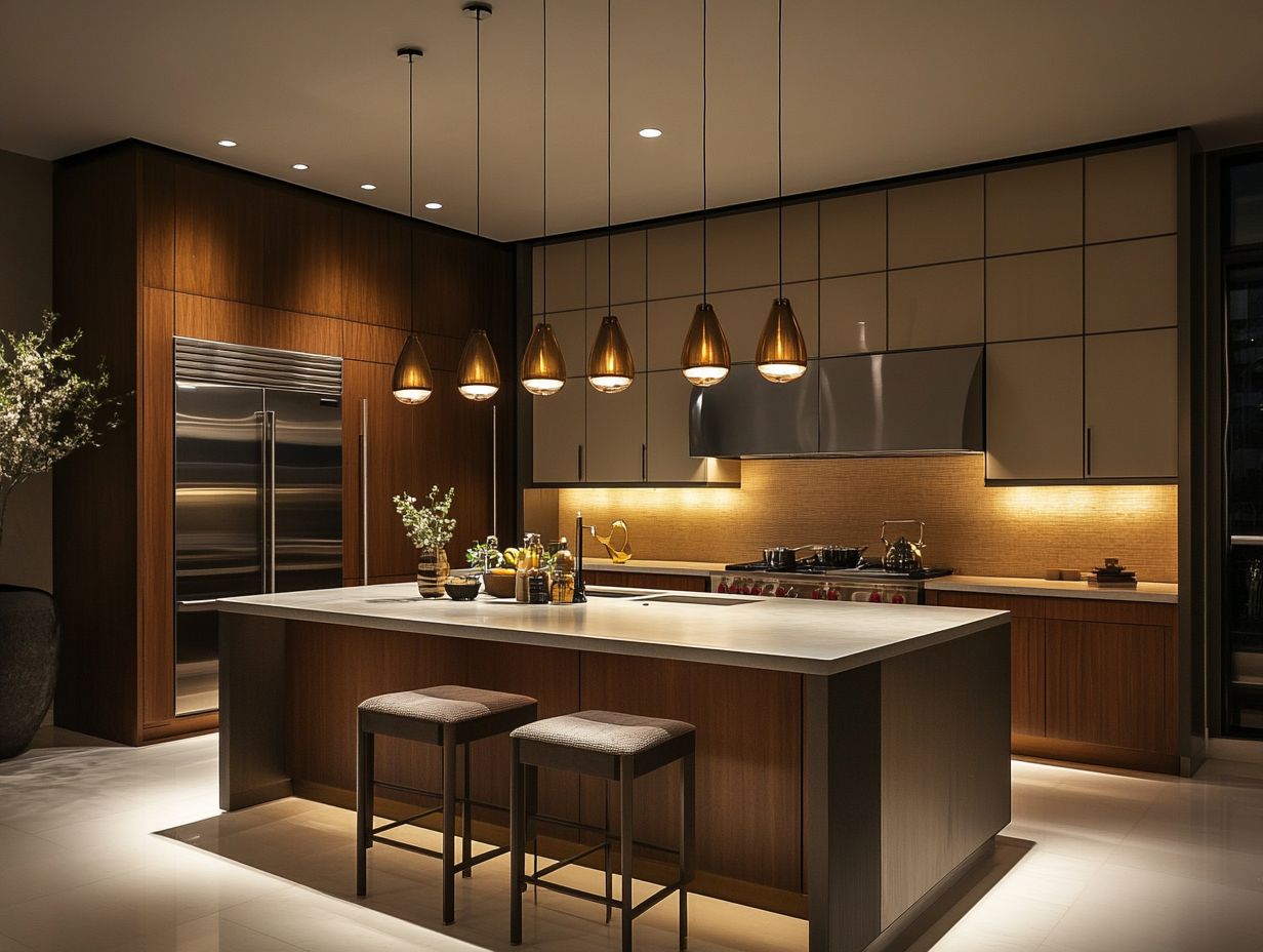 Modern kitchen with stylish overhead lighting