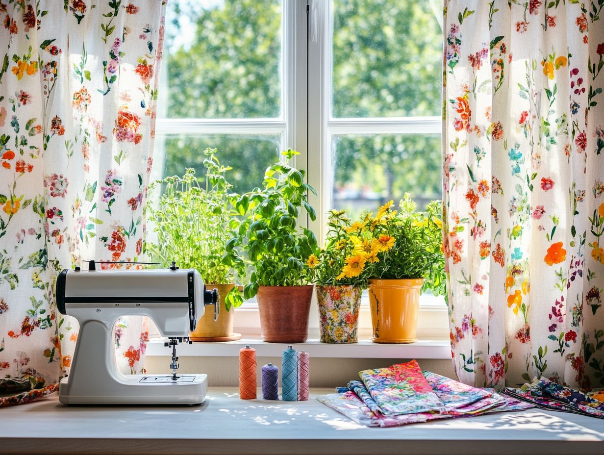 A visual guide showing essential tools for making DIY kitchen curtains