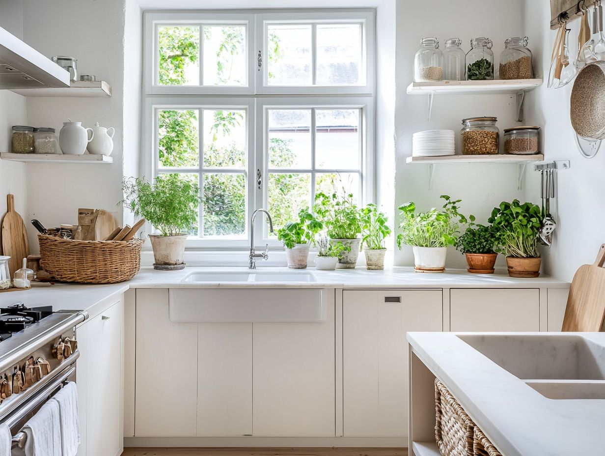 A bright kitchen with mirrors creating an illusion of space