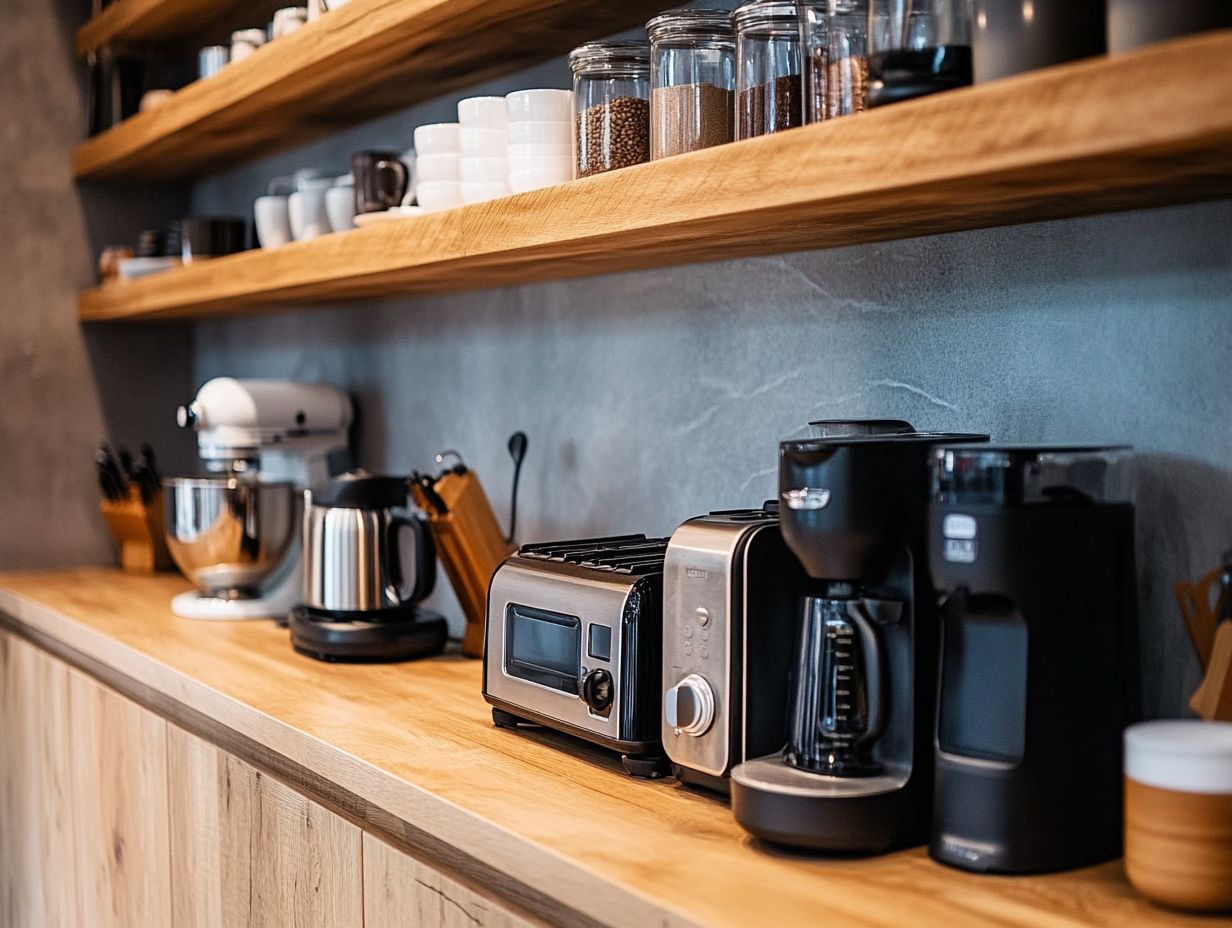 Utilizing cabinet space for small appliances.