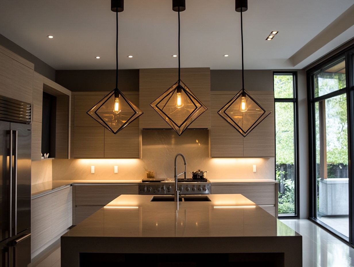 Elegant brass pendant lights adding charm to a modern kitchen