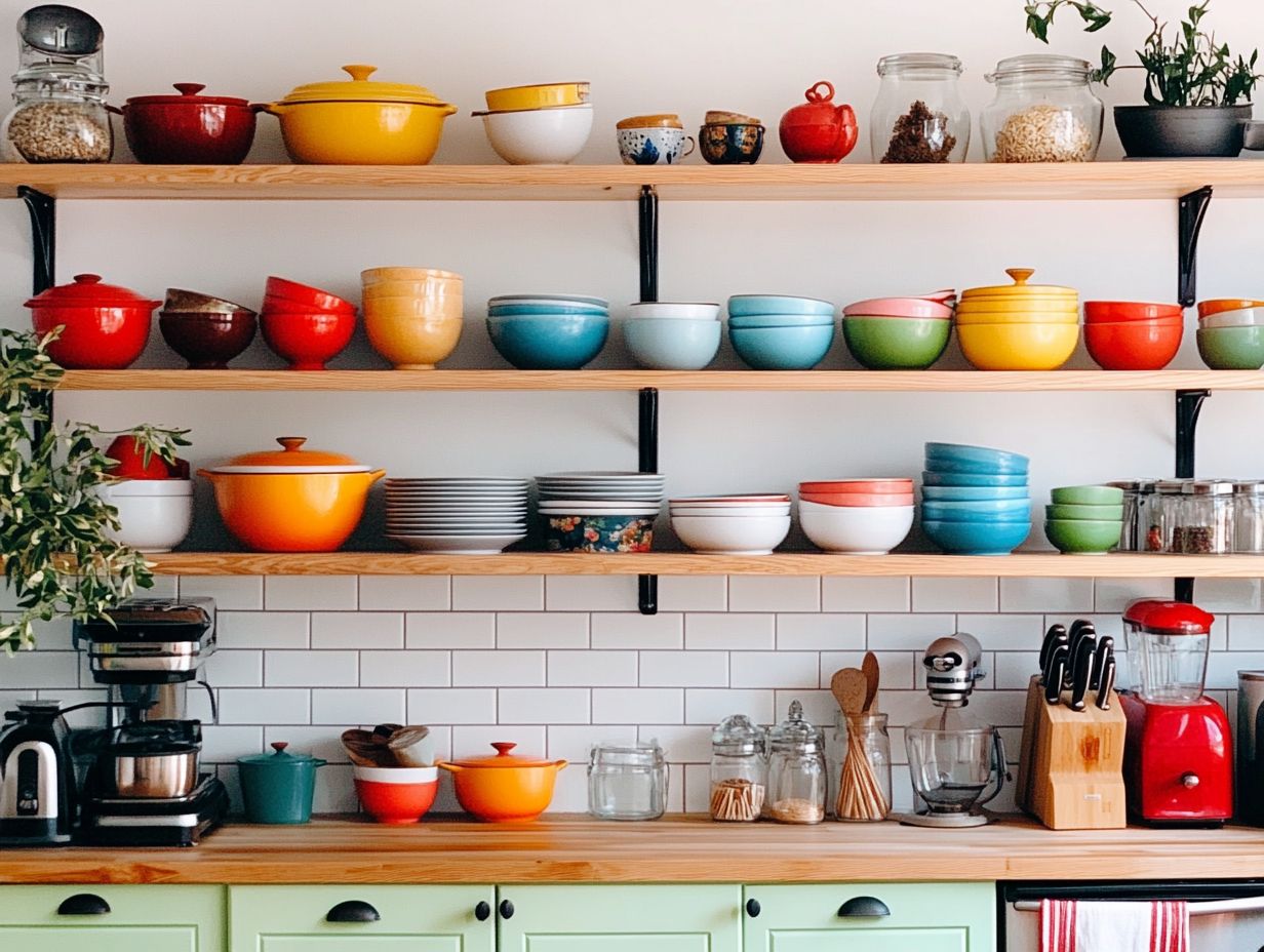 Image illustrating the disadvantages of open shelving in kitchens.