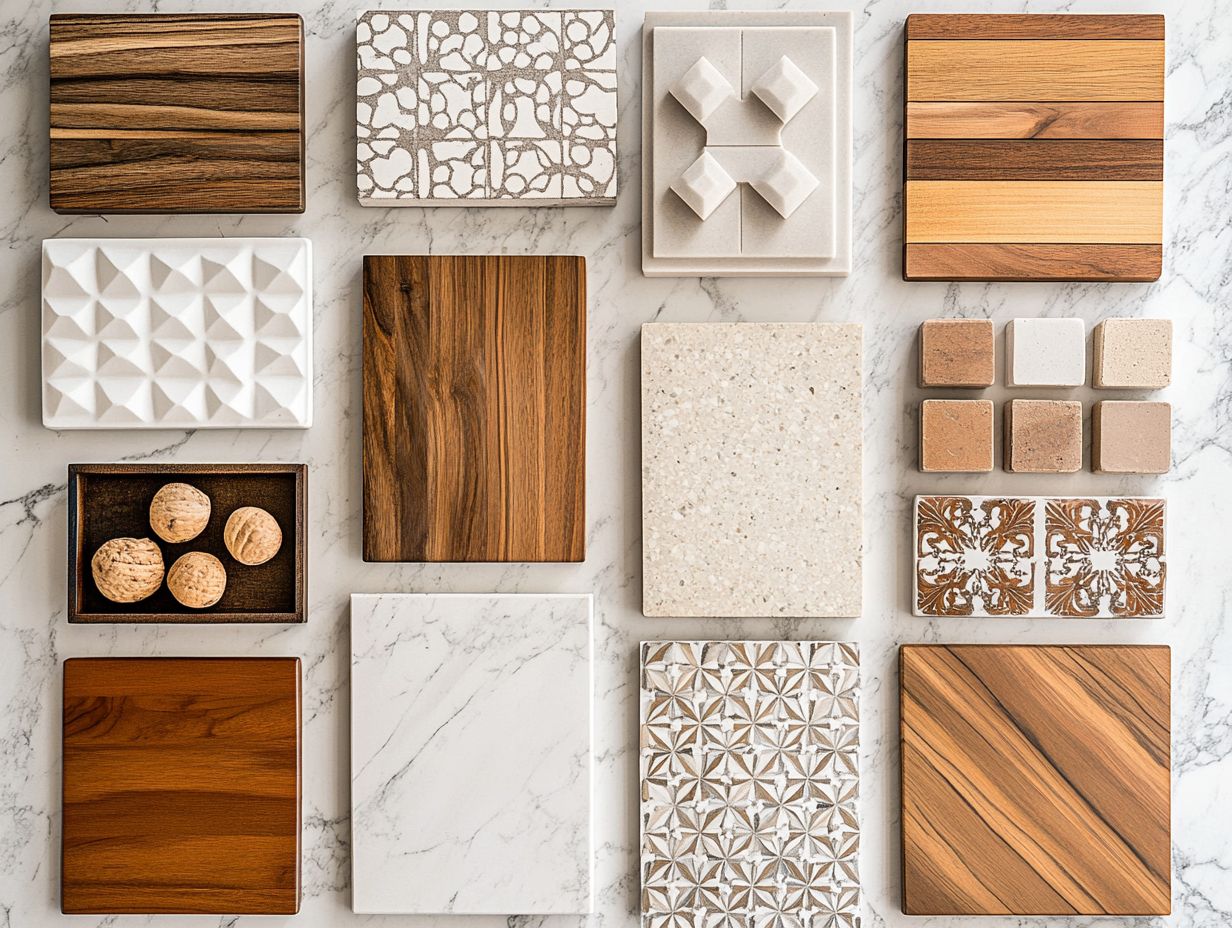 Visual representation of different kitchen material textures and finishes.