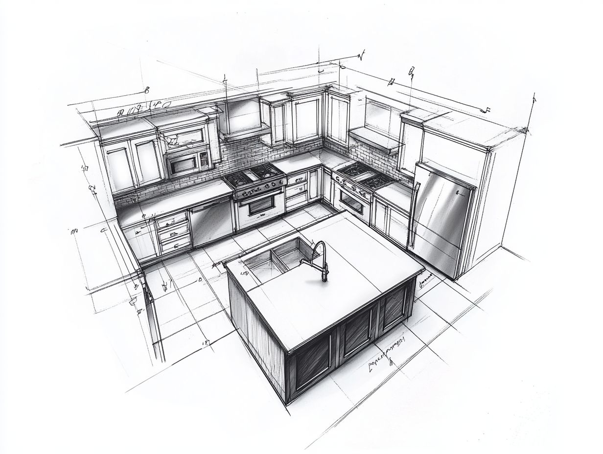 Illustration of the kitchen layout planning process.