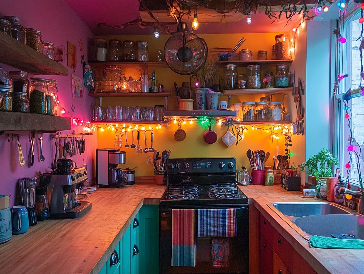 A stylish upcycled colander pendant light hanging in a modern kitchen.